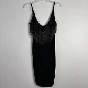 Cache Black Backless Fringe Dress